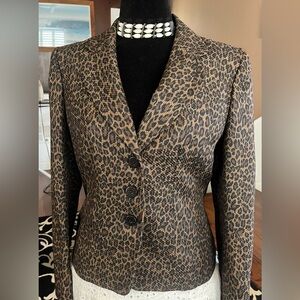 Le Suit Brown Leopard Print Tailored Blazer